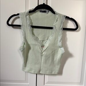 Mint Green Lace Trimmed Sleeveless Top